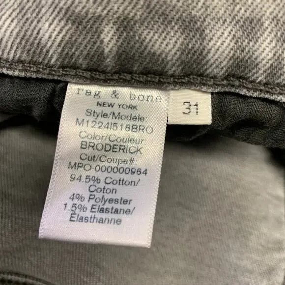 RAG & BONE Size 31 Grey Wash Cotton Blend Skinny Jeans